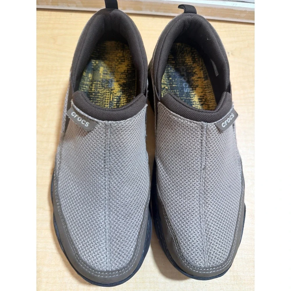 Crocs Walu Men's Slip On Loafers Brown Tan Mesh Casual Walking Shoes Size 12
